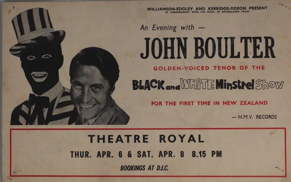 Vintage 'An Evening w John Boulter of the Black & White Minstrel Show', NZ Promotional Card Poster Image 1++