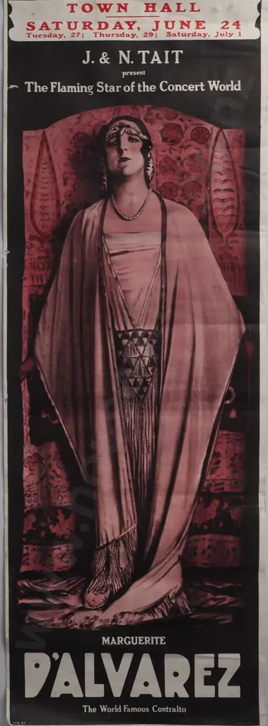 Art Deco 1920 'Marguerite d'Alvarez, The Flaming Star of the Concert World', Australasian Tour Poster Image 1++