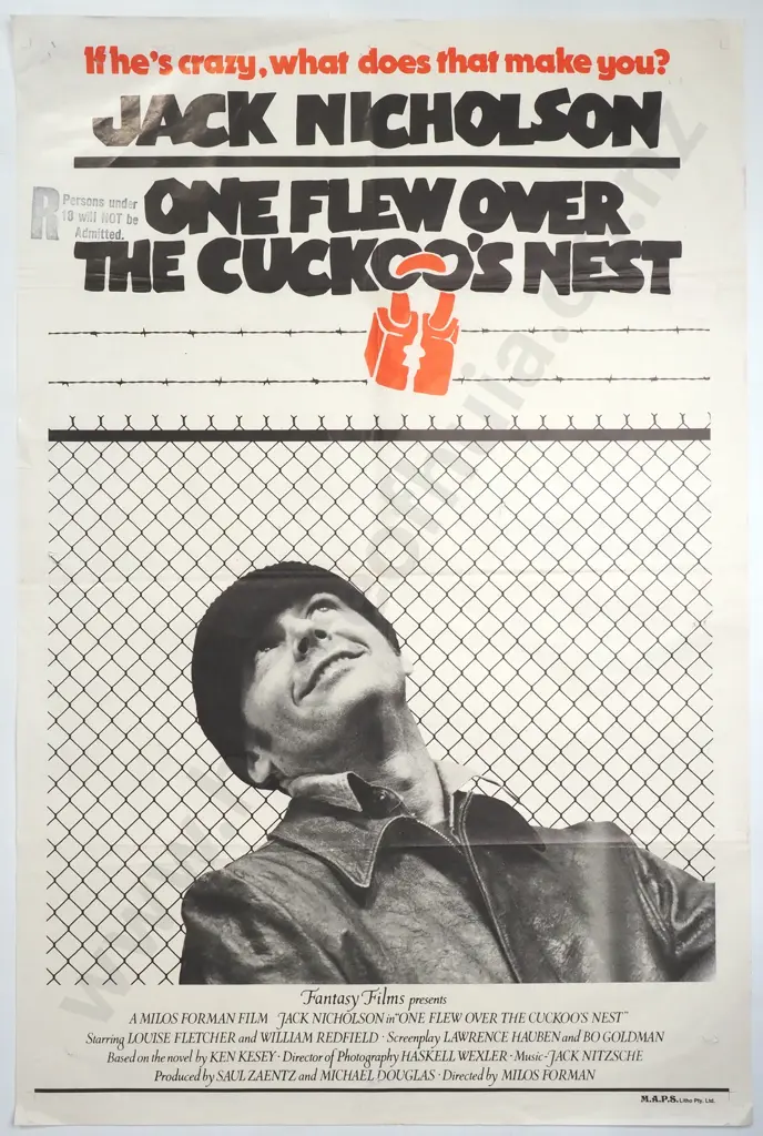 Vintage Movie Poster for 'One Flew Over the Cuckoo's Nest' Starring Jack Nicholson Image 1++