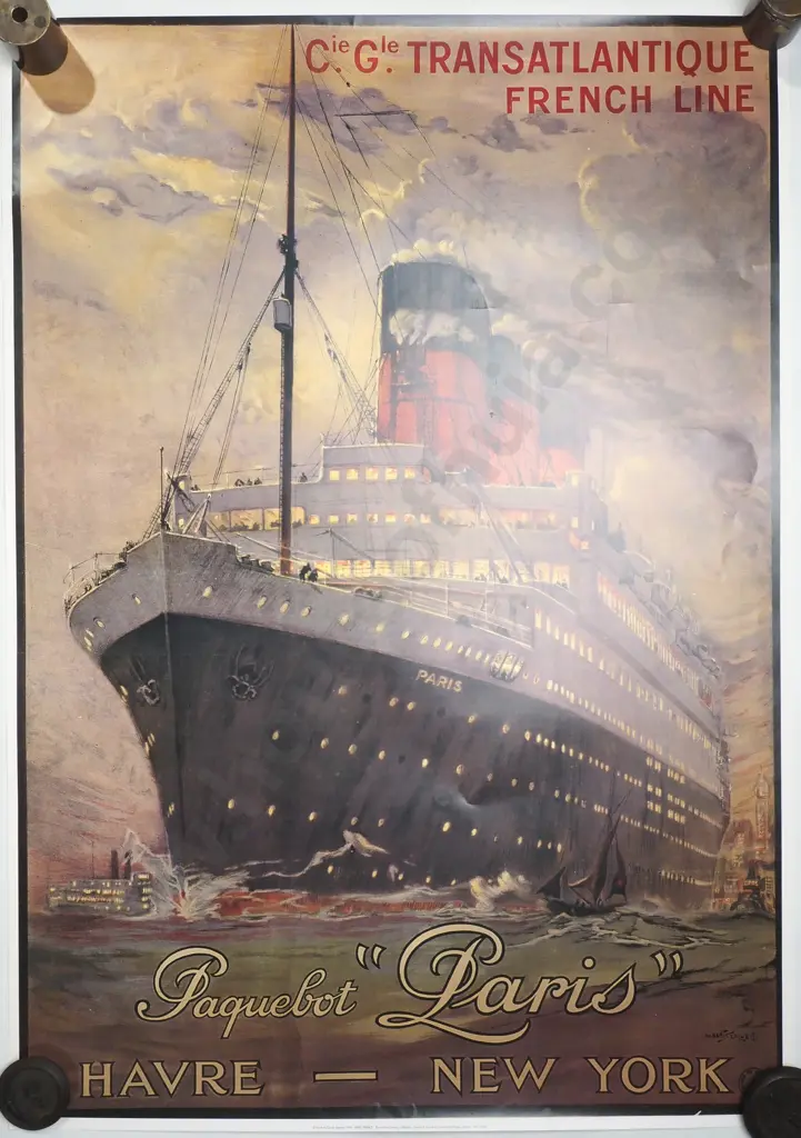 Vintage Style Poster 'Transatlantique French Line - Paquebot Paris, Havre. New York' Image 1++