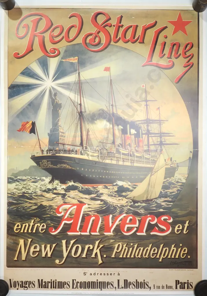 Vintage Style Poster 'Red Star Line - Entre Anvers et New York. Philadelphie' Image 1++