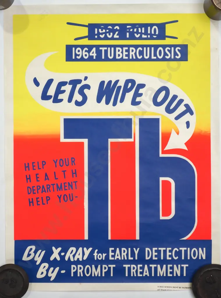 New Zealand 1964 Tuberculosis 'Wipe Out-TB' Health Dept Poster (Silk Screen Print) Image 1++