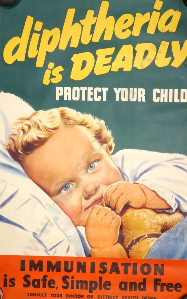 1950s New Zealand Health Dept Poster 'Diphtheria is Deadly' (Offset Lithograph) Image 1++