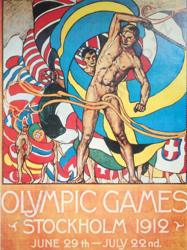 Framed Vintage Reproduction Poster for 1912 Summer Olympic Games in Stockholm, Sweden Image 1++