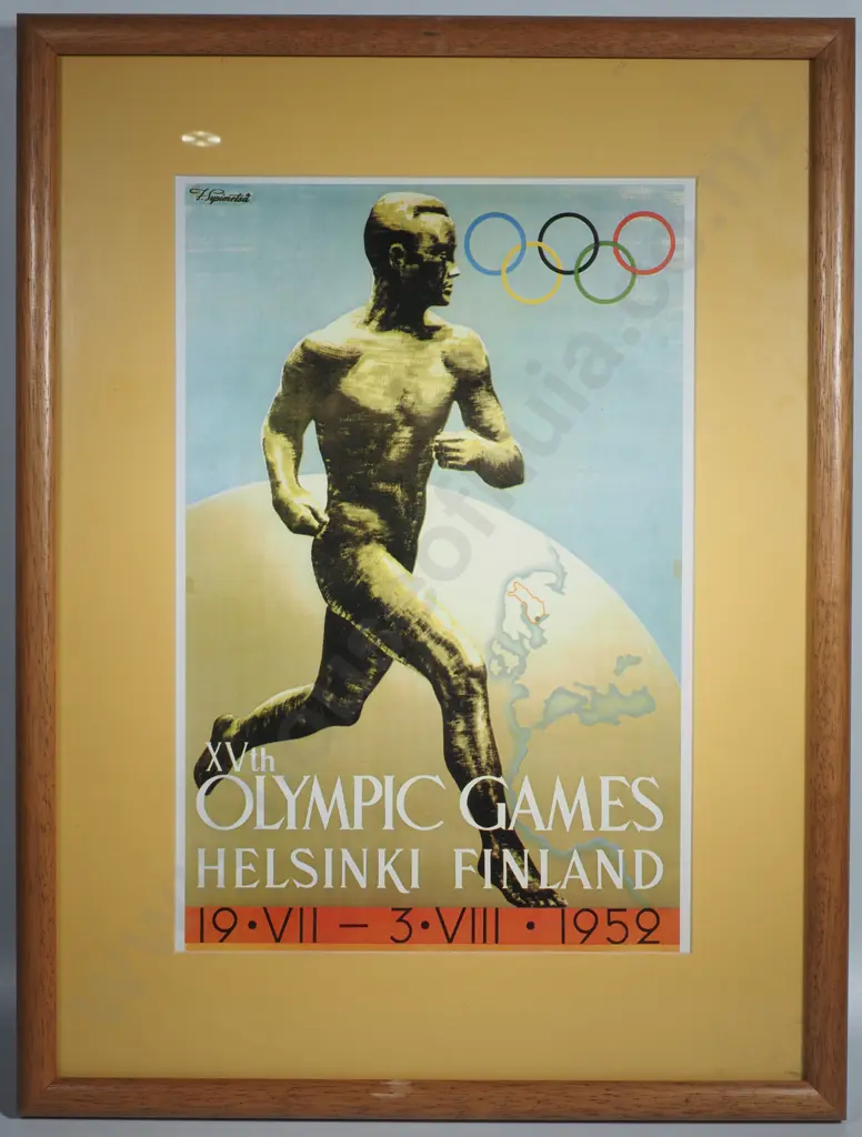 Framed Vintage Reproduction Poster for the XVth Olympic Games in Helsinki 1952 Image 1++