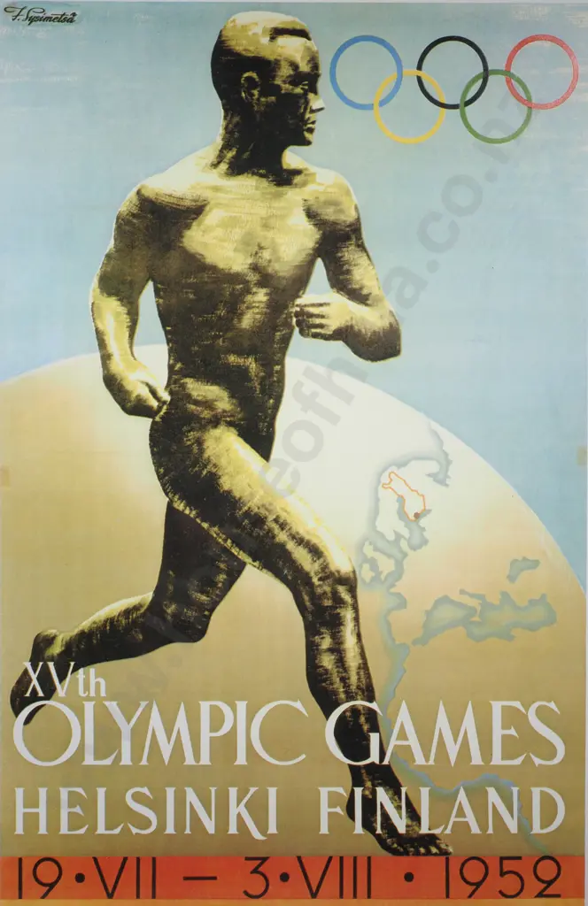 Framed Vintage Reproduction Poster for the XVth Olympic Games in Helsinki 1952 Image 1++