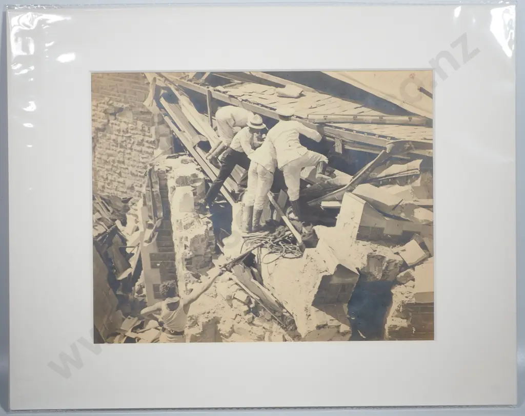 Photograph of the Fallen Roof Rubble in the Napier Earthquake Being Cleared - 1931 Image 1++
