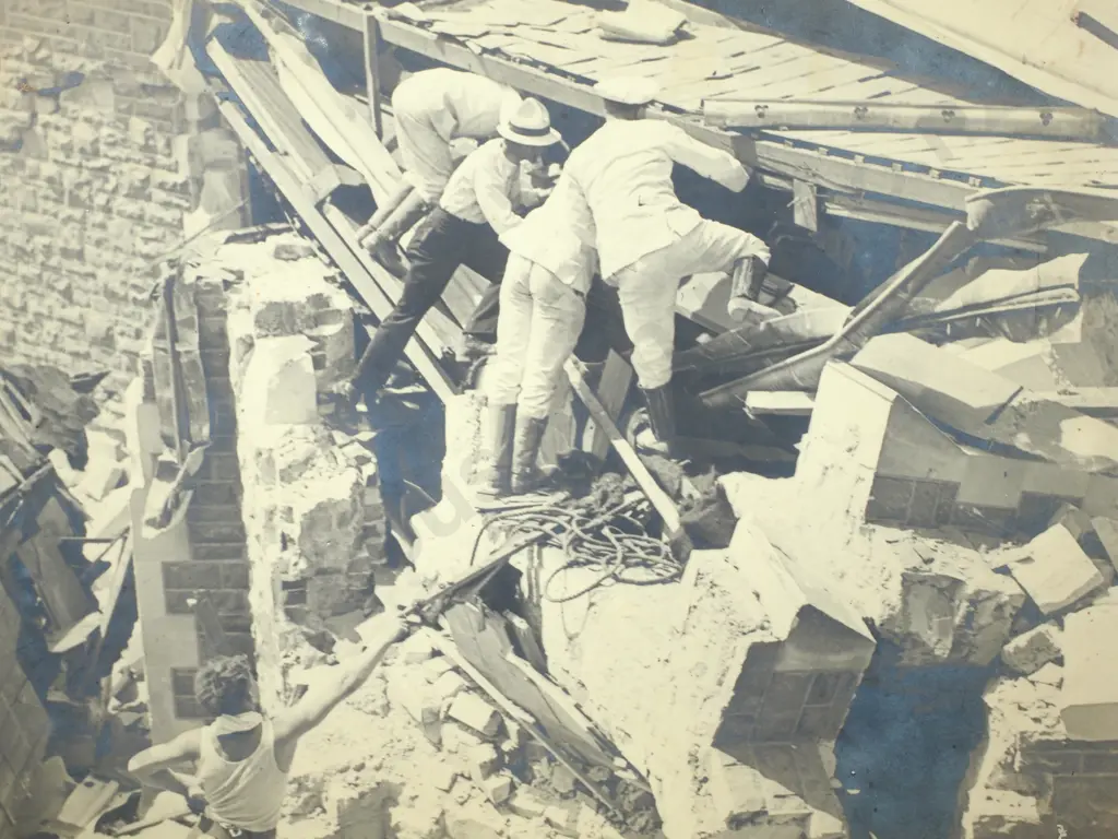 Photograph of the Fallen Roof Rubble in the Napier Earthquake Being Cleared - 1931 Image 1++