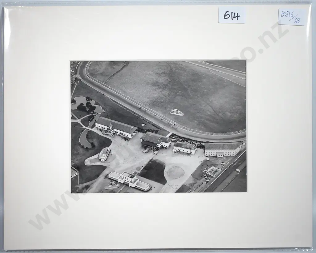 Victor Carlyle Browne - 'Addington Trotting Ground, Showing the Finish of a Race from the Air'-Gelatin Silver Photograph Image 1++
