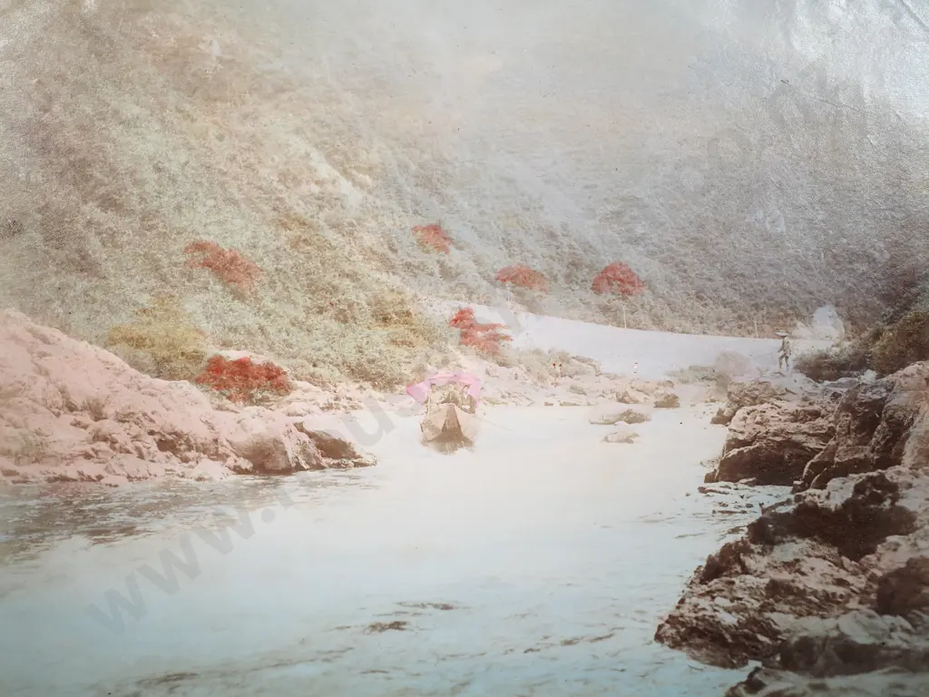 Ladies on the River in a Canoe - Albumen Photo-Handcoloured, c.1880 Image 1++