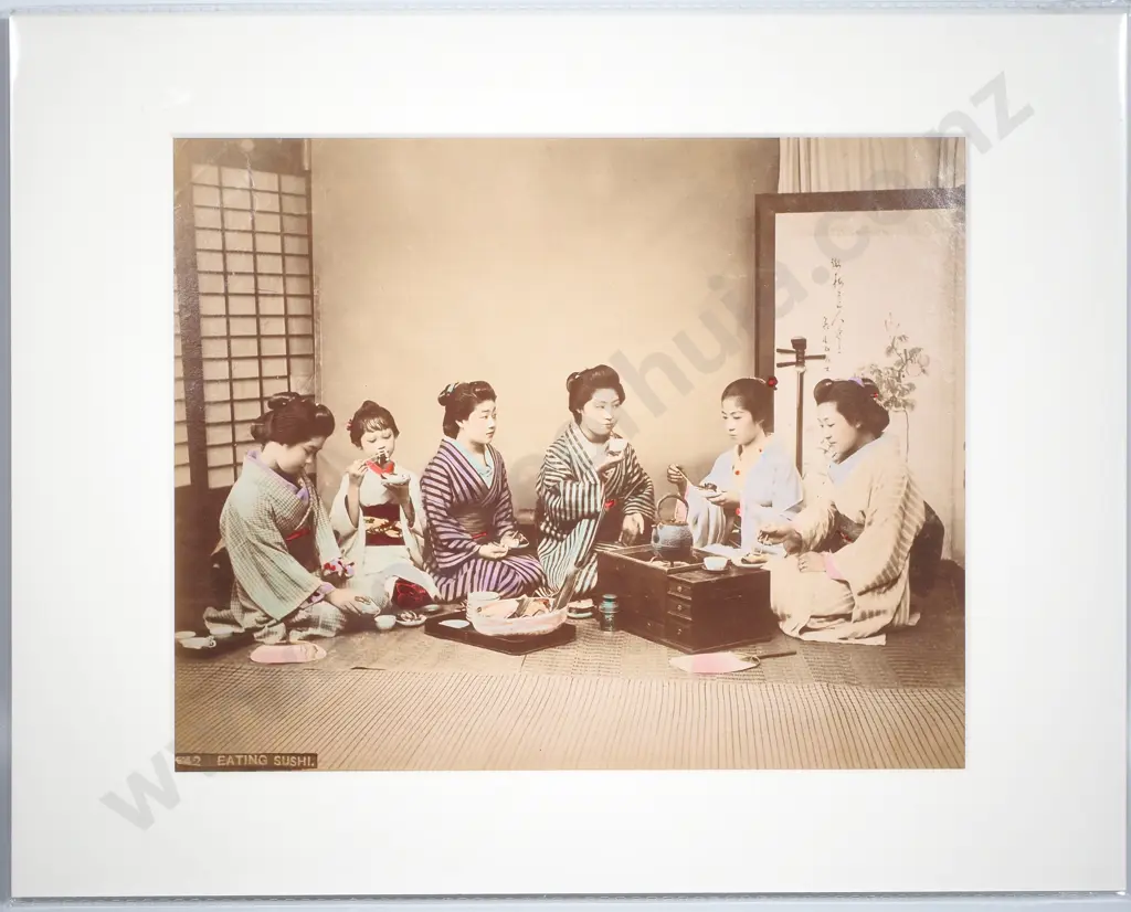 Japanese Albumen Photo of Women Eating Sushi, c.1880 Image 1++