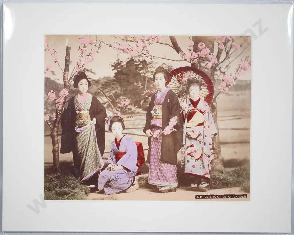 Japanese Albumen Photo of Geisha Girls at Gardens, c.1880 Image 1++