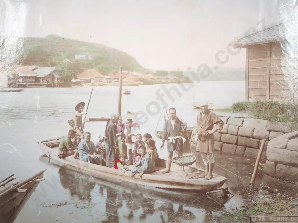 Japanese Albumen Photo of Ferry Boat, c.1880 Image 1++