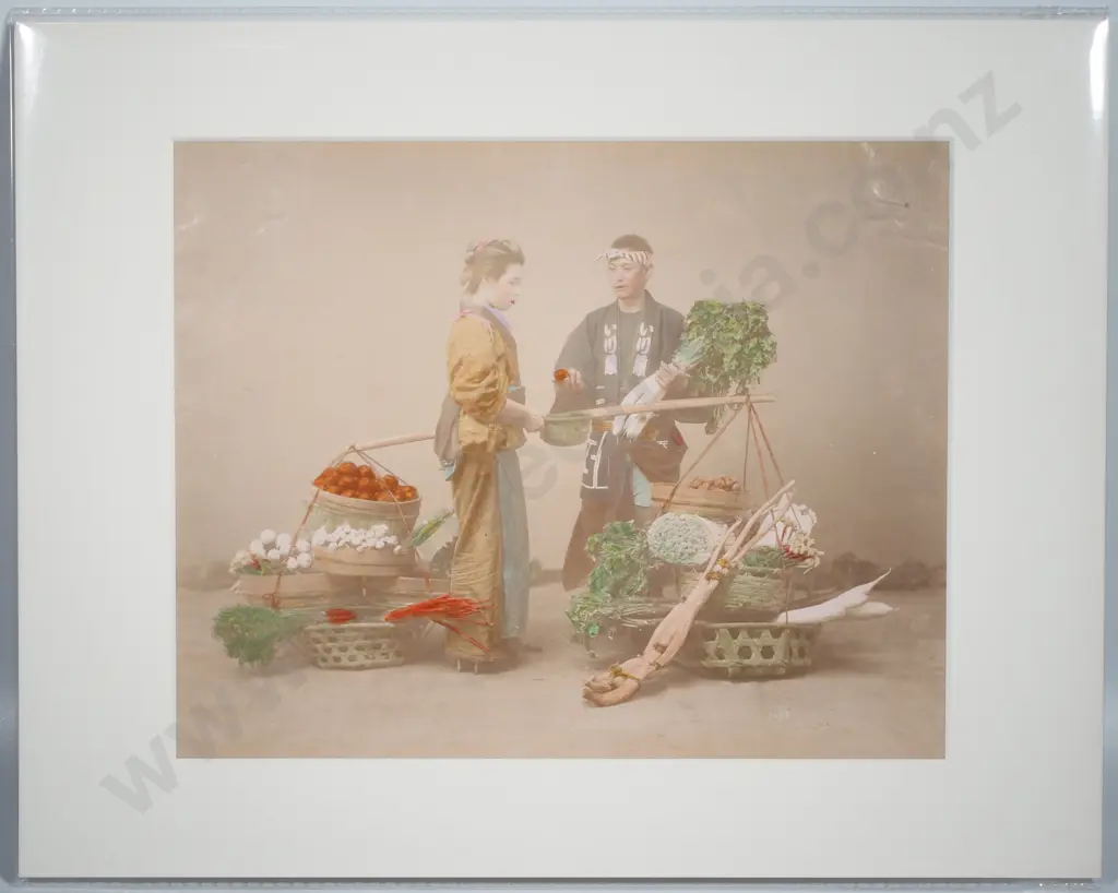 Japanese Albumen Photo of Fruit & Vege Seller, c.1880 Image 1++