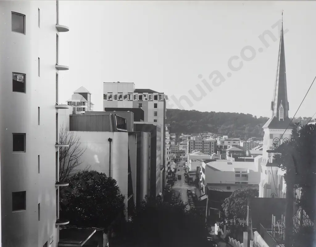 Photograph Looking Along Courtenay Place & Dixon St, Wellington, c.1990 Image 1++
