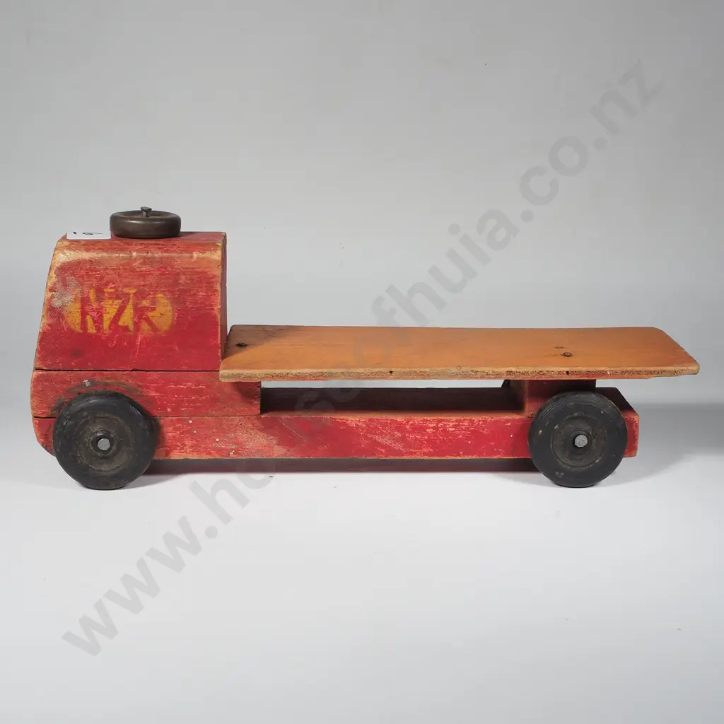 Vintage Handmade Wooden Toy Truck of Primitive Construction  w "NZR" Marked on Side Image 1++