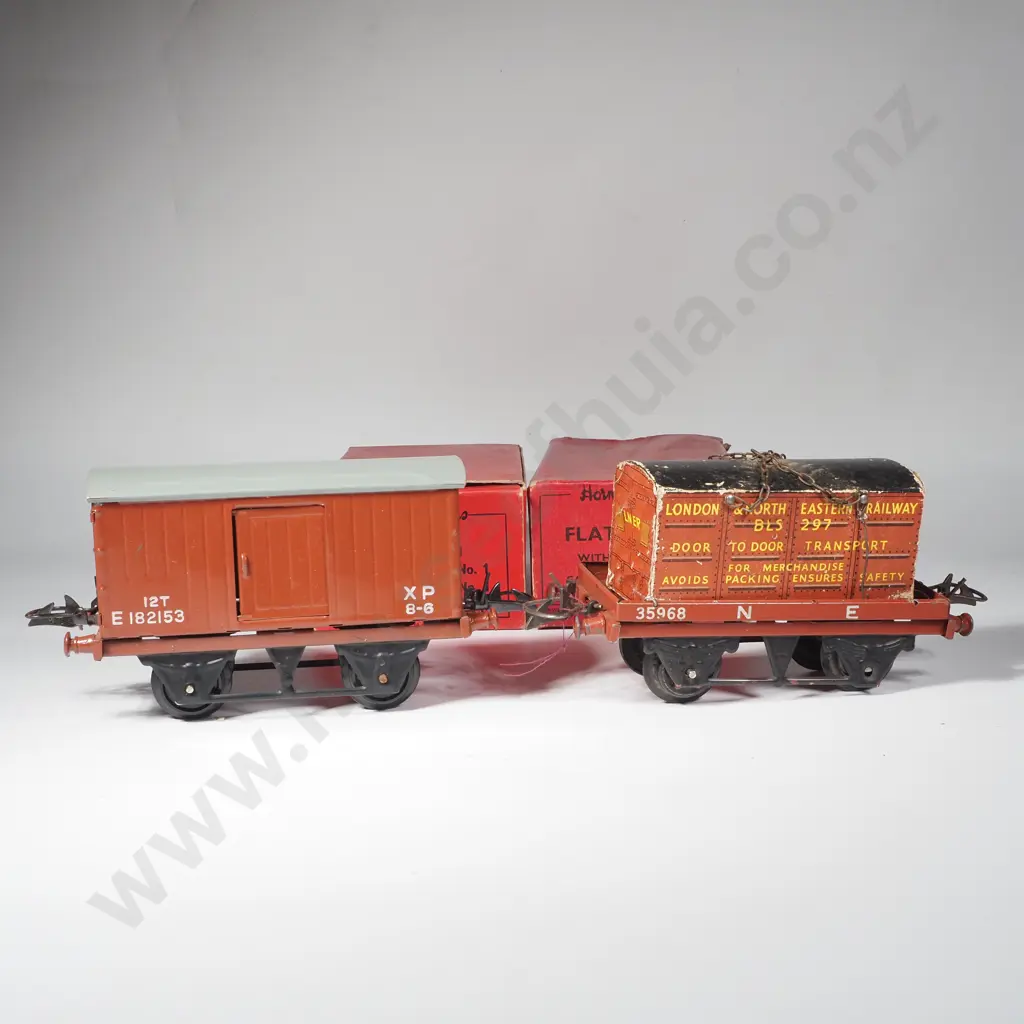Two Hornby O Gauge Engines & Wagons & w a Hornby Box Containing Rails Image 1++