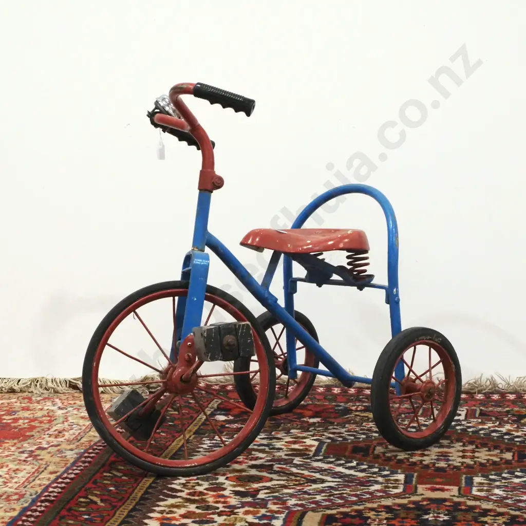 Vintage Red & Blue Mid Century Steel Tricycle w Bell , Possibly Triang Image 1++