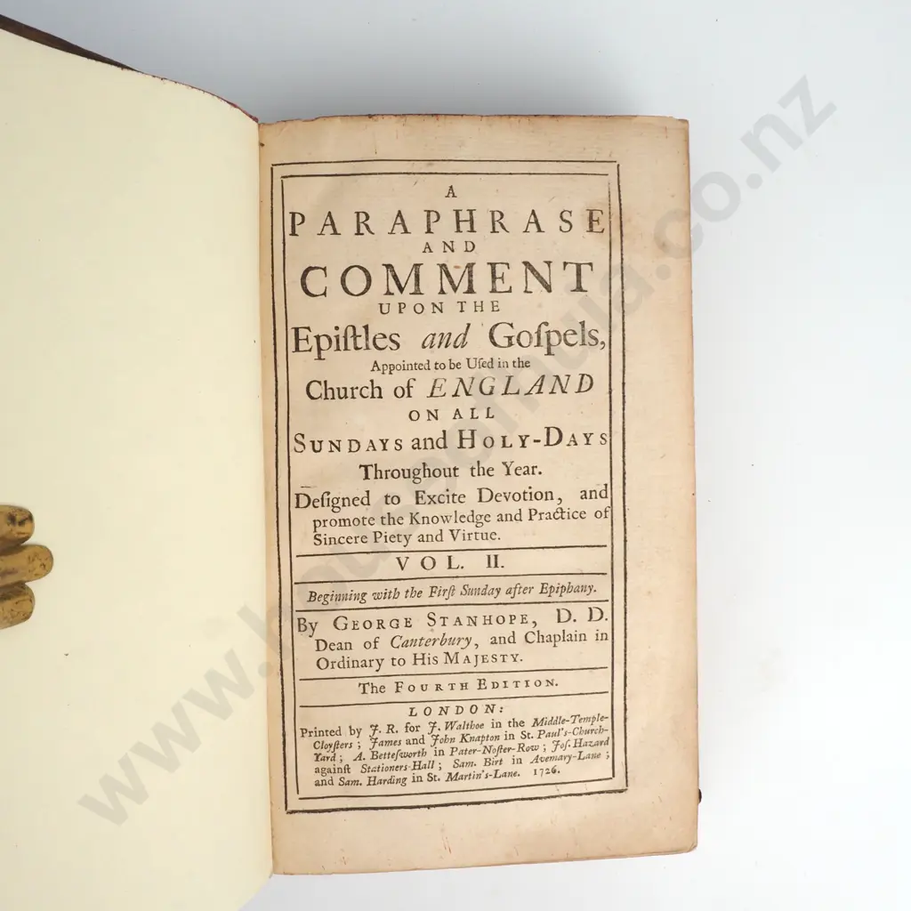 Stanhope George - A Paraphrase and Comment upon the Epistles and Gospels, Three Volumes, W.B / F.R / M.F, London, 1726 Image 1++