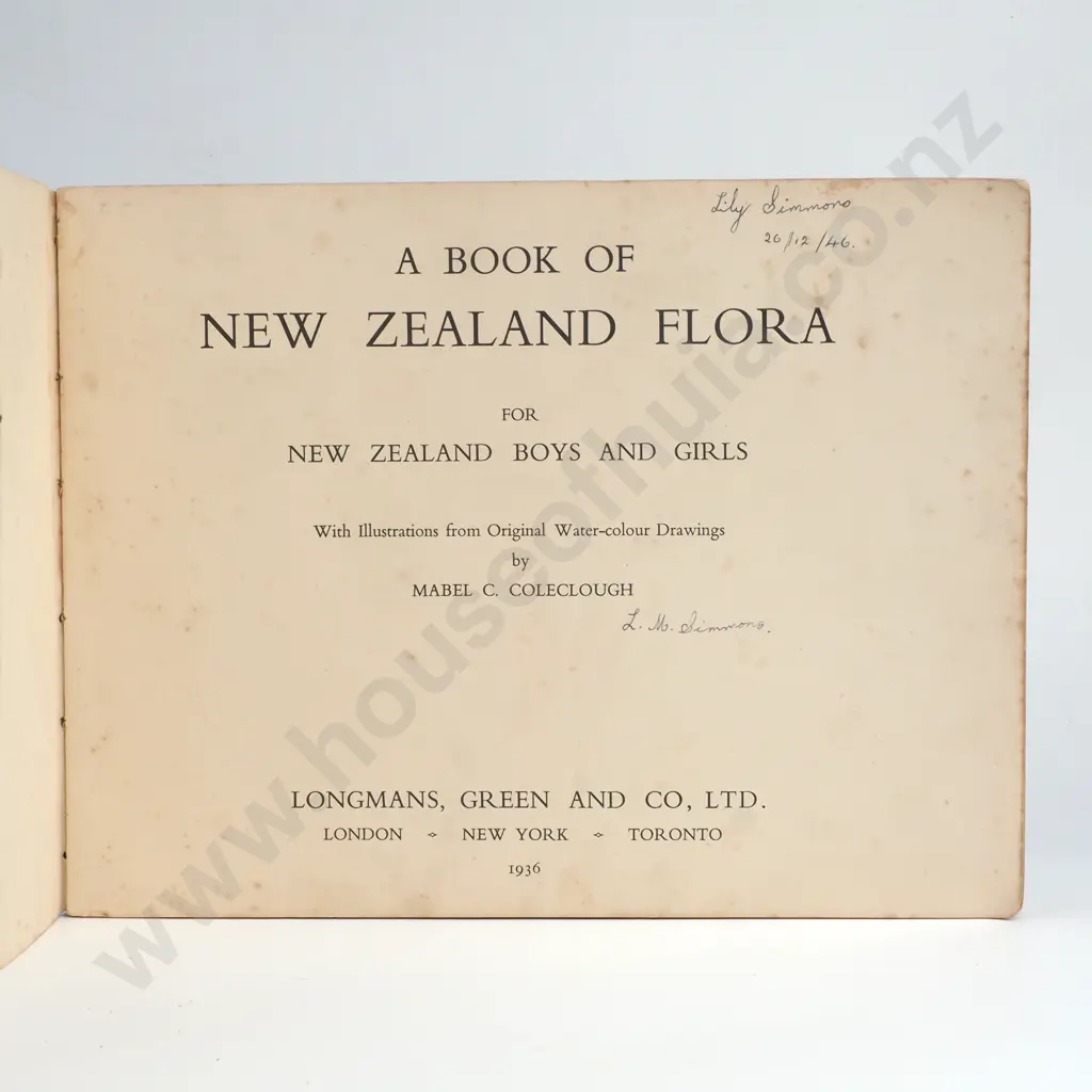 Coleclough, Mabel C. - A Book of New Zealand Flora, Longmans, Green & Co, Ltd., circa 1932 -1936 Image 1++