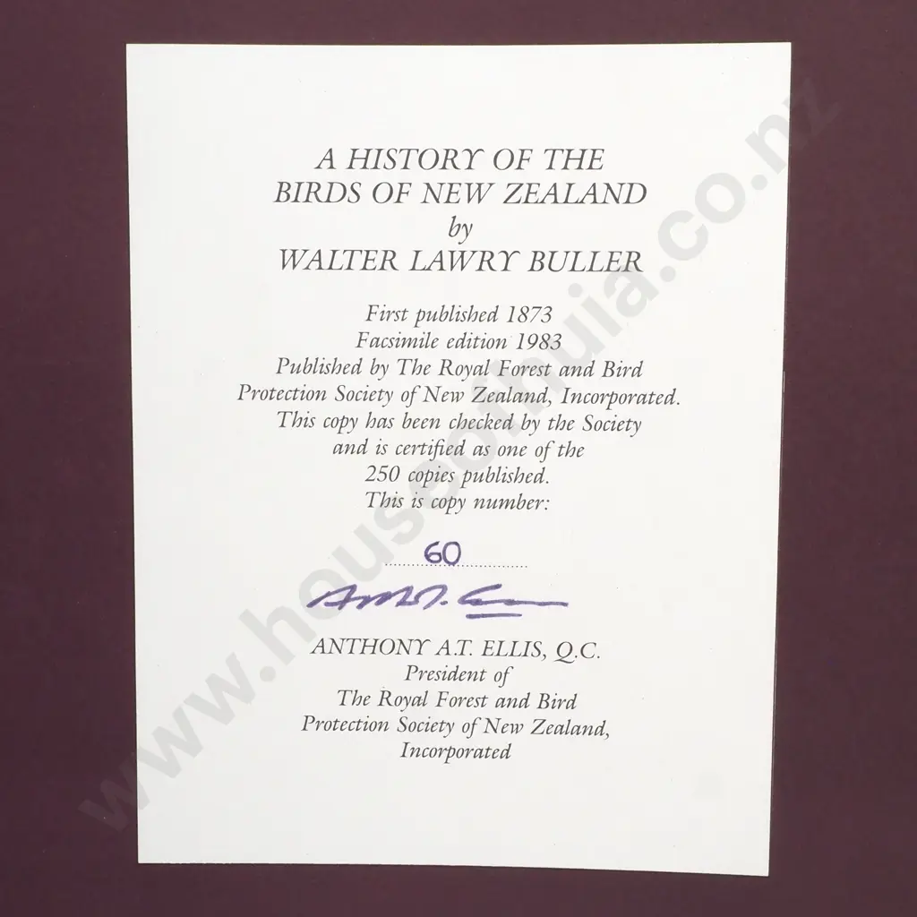 Buller, Walter Lawry  - A History of the Birds of New Zealand, Facsimile Edition, 1983 Image 1++