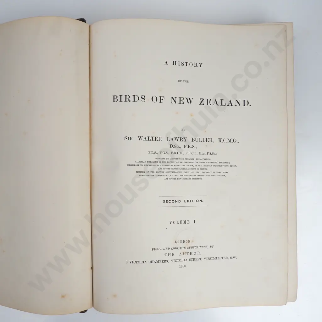 Buller, Walter Lawry, Sr. - A History of the Birds of New Zealand, Vol I & II, Second Edition, The Author, London, 1888 Image 1++