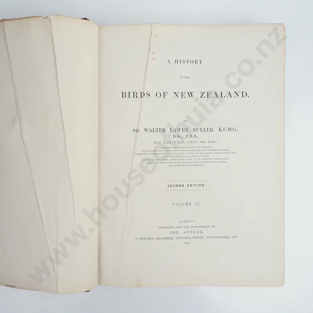 Buller, Walter Lawry, Sr. - A History of the Birds of New Zealand, Vol I & II, Second Edition, The Author, London, 1888 Image 1++