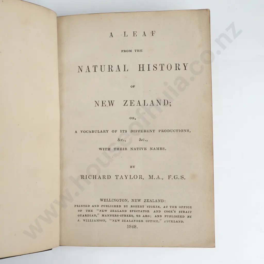 Taylor, Richard - A Leaf From The Natural History Of New Zealand , J. Williamson, Auckland, 1848 Image 1++