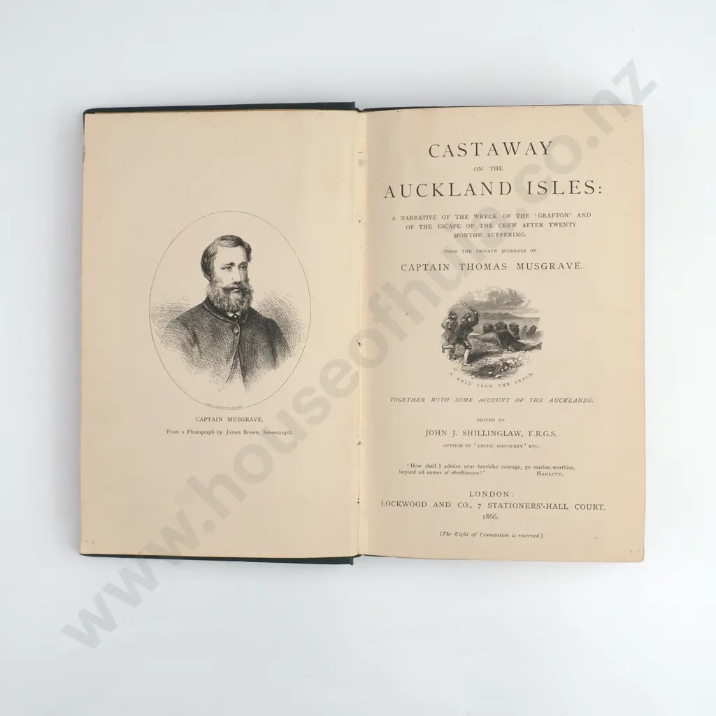 Capt Thomas Musgrove - Castaway on the Auckland Isles, Lockwood & Co, 1866 1st Edition Image 1++