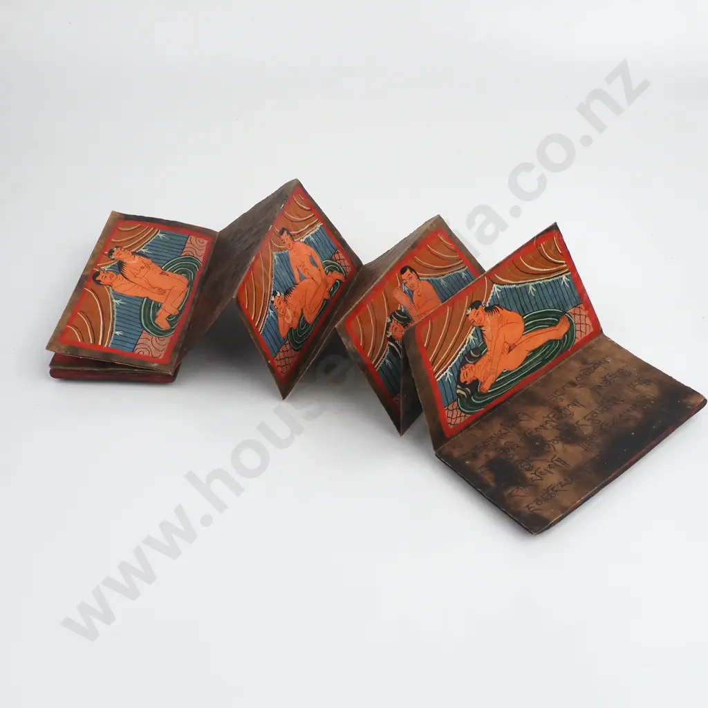 Vintage Tibetan Manuscript Folded In Traditional Concertina Style book with a Sequence of Erotic Couple Illustrations Image 1++