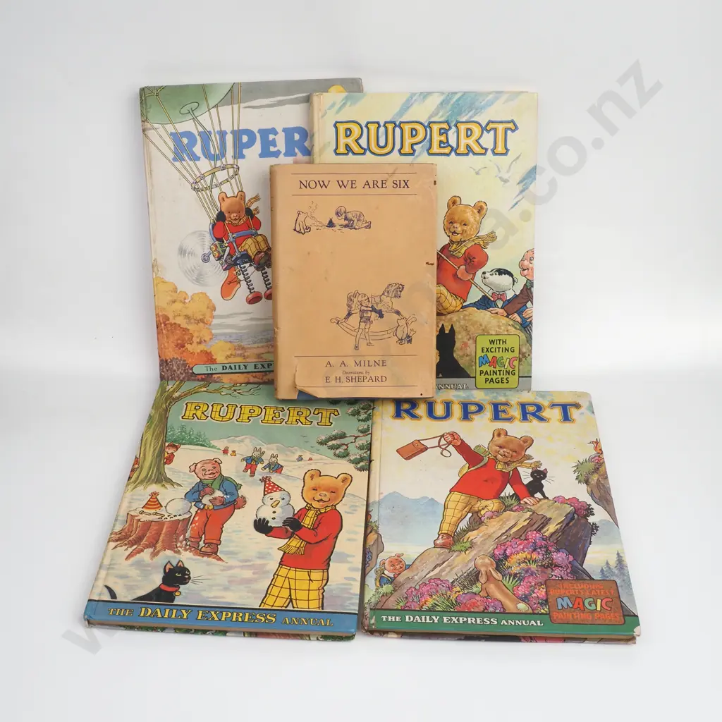 Four  Rupert Annuals1963,1964,1957 & 1974  & A A Milne 'Now We Are Six' Tenth Edition, Illustrated by E H Sheppard 1934 Image 1++