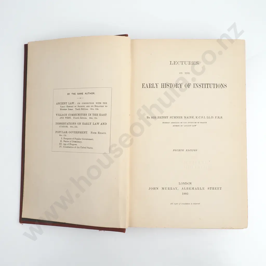 Sir Henry Sumner Main - Lectures on the Early History of Institutions, 4th Edition. 1885 Image 1++