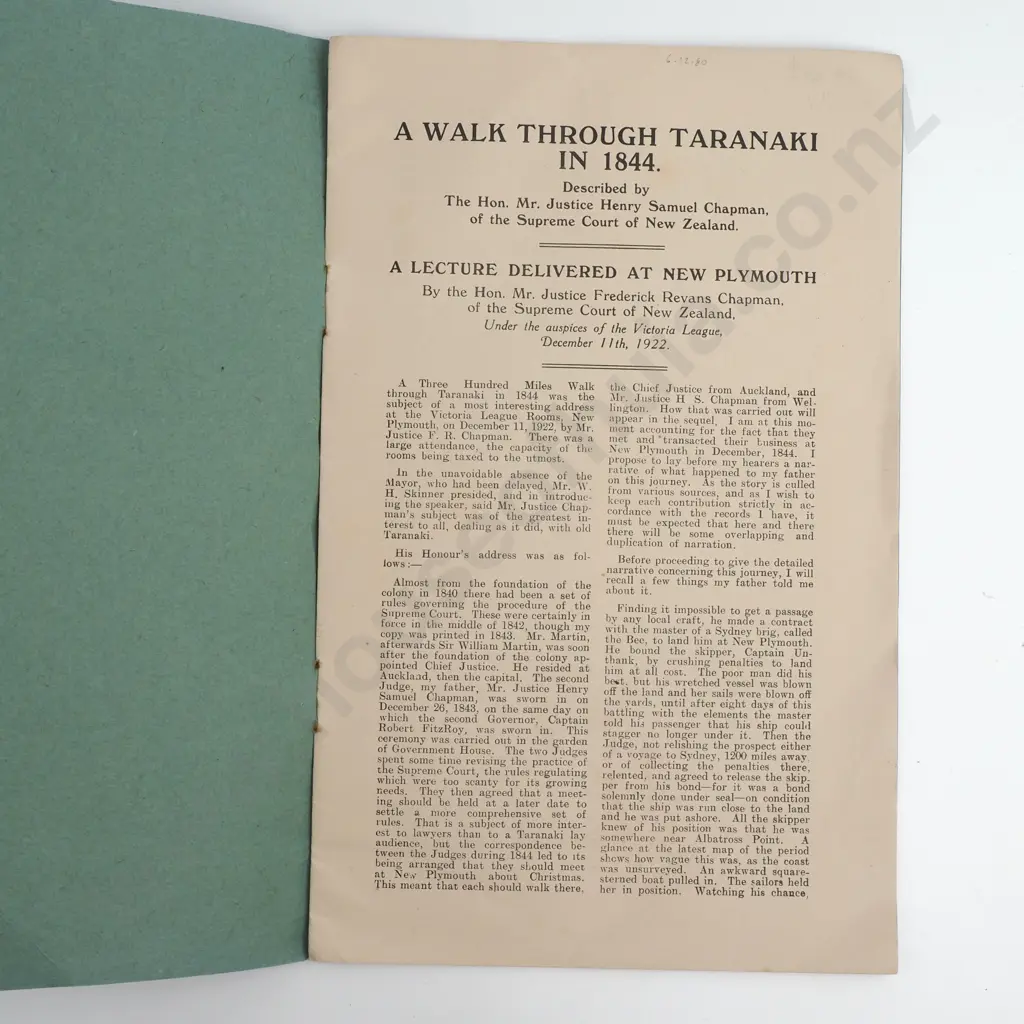 Hon. Mr. Justice Henry Samuel Chapman - 'A Walk Through Taranaki in 1844' (1922) Image 1++