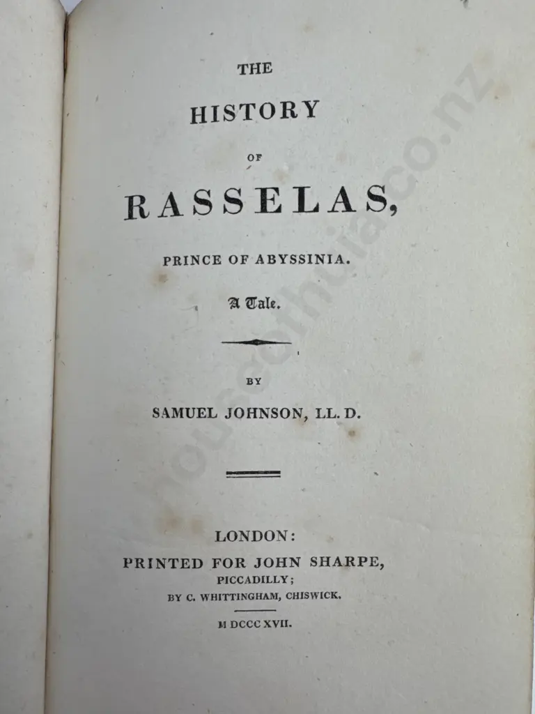 Book; The History of Rasselas, Prince of Abyssinia by Samuel Johnson, Publisher John Sharpe 1817 Edition Image 1++