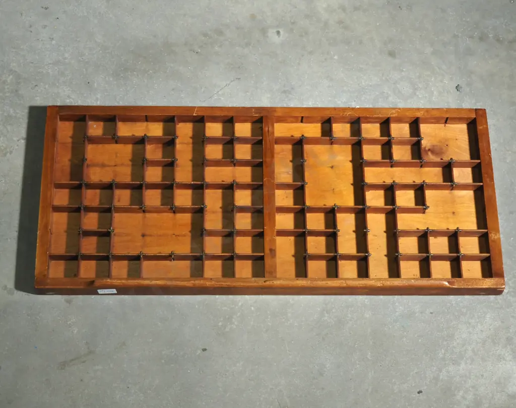 Vintage Wooden Printers Tray or Typeset Drawer Used to Organise Letters for Metal Press Printing Image 1++
