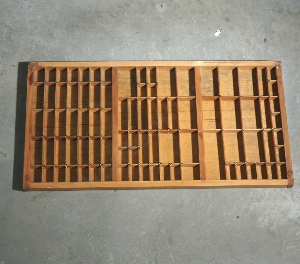 Vintage Wooden Printers Tray or Typeset Drawer Used to Organise Letters for Metal Press Printing Image 1++