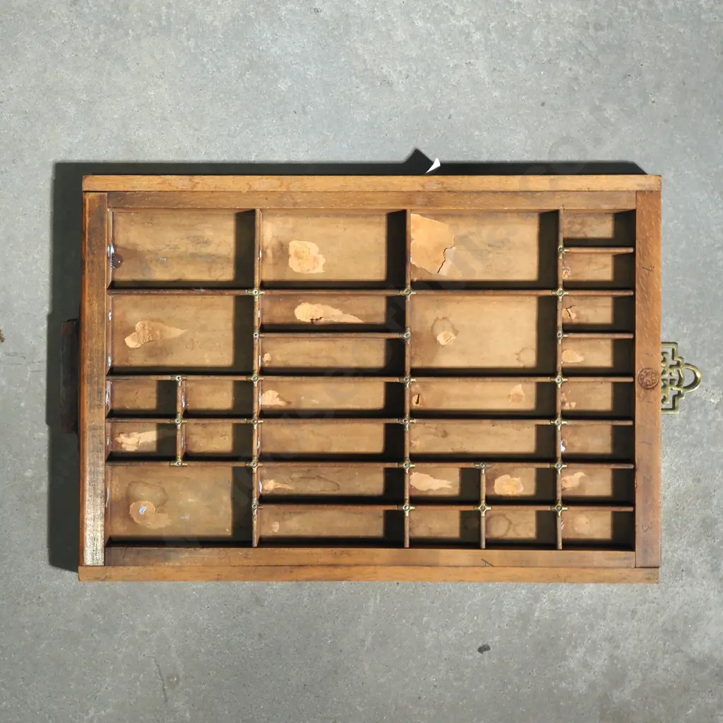 Vintage Type Setters/ Printers Tray w Oriental Style Hanger Image 1++