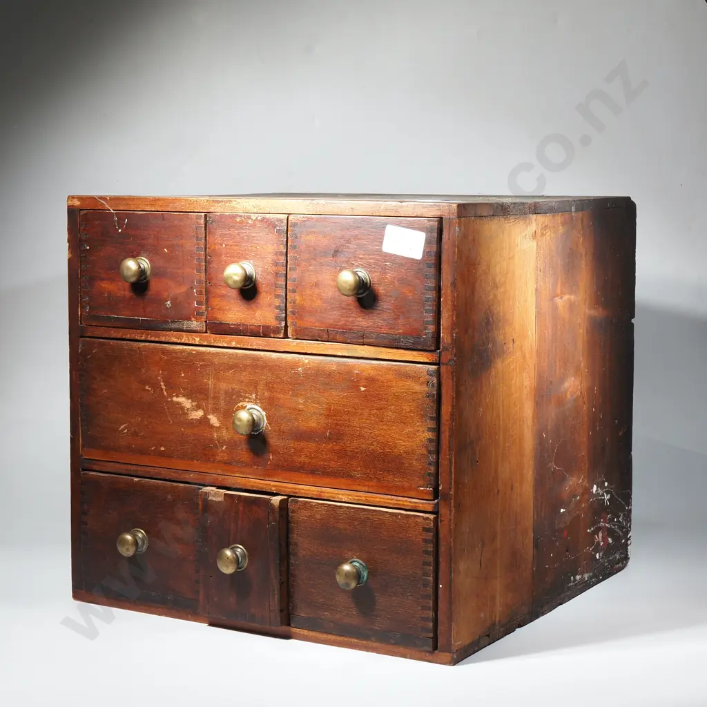 Vintage Wooden Cabinet, Possibly for Spices, Featuring Seven Drawers w Brass Knobs Image 1++