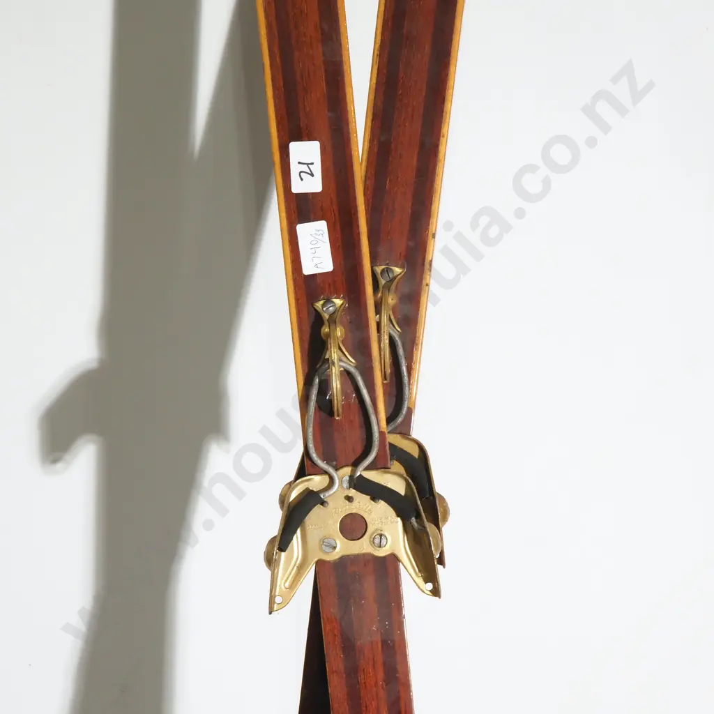 Vintage Pair of Wooden Bonna Cross-Country Skis Manufactured in Norway, w Classic 3 Pin Cable Bindings by Rottefella Image 1++