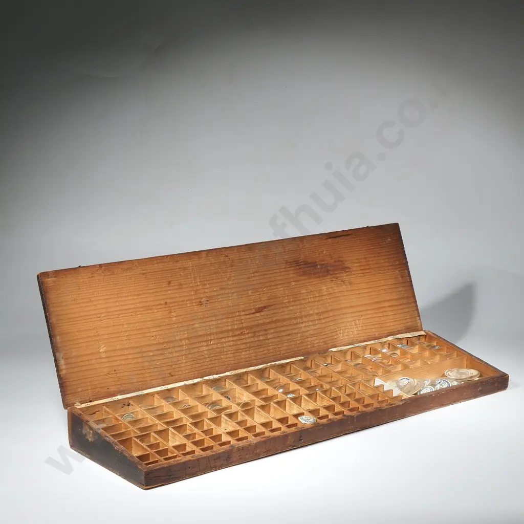Vintage Watchmakers Box w Slope Front Containing a Large Quantity of Replacement Watch Crystals Image 1++