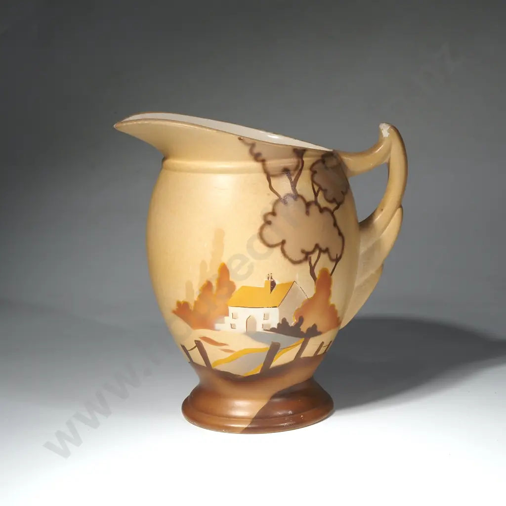 BJP Jersey Art Deco Style Jug Decorated w Cottage & Trees Image 1++