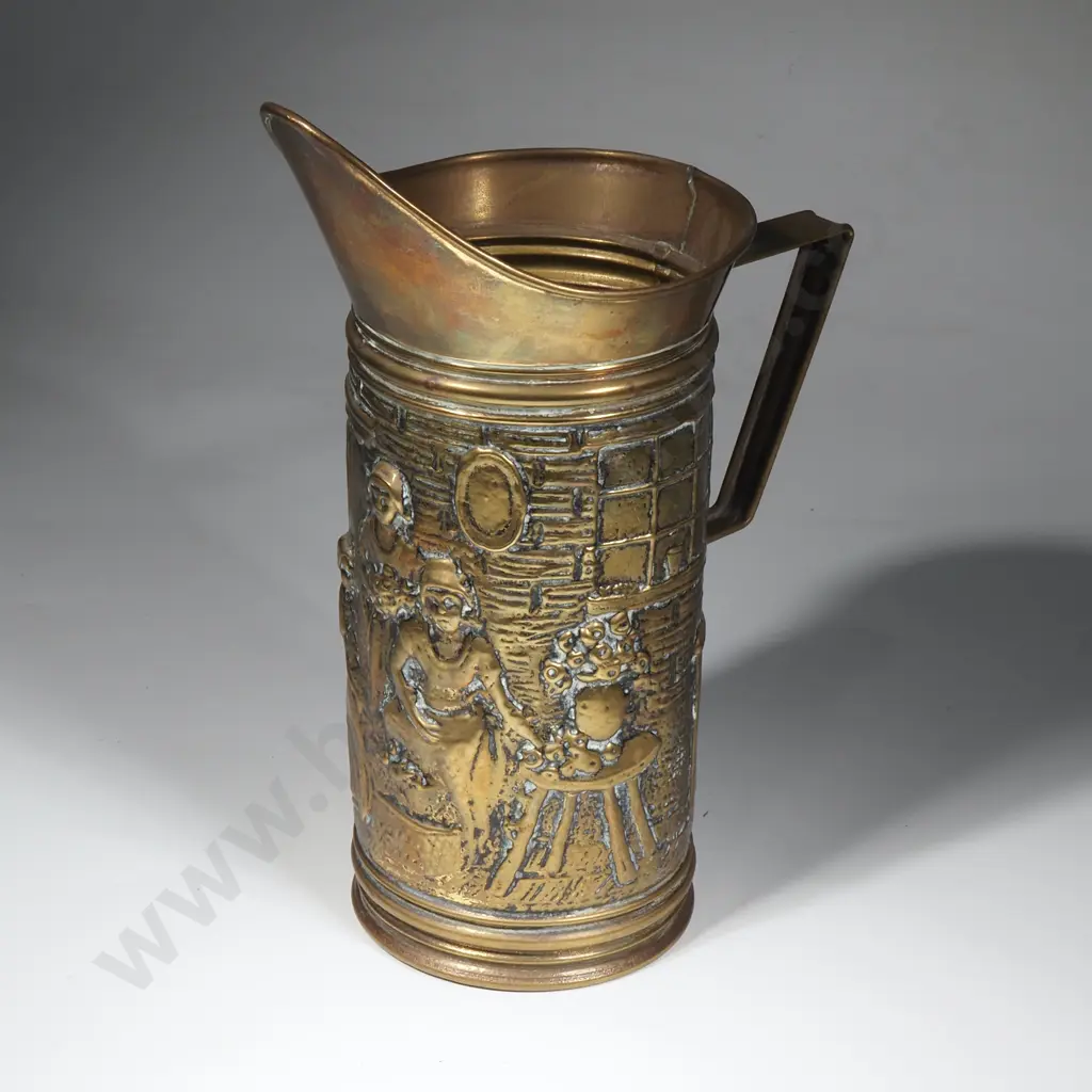 Vintage Brass Embossed Scene Jug - Likely by Peerage, England Image 1++