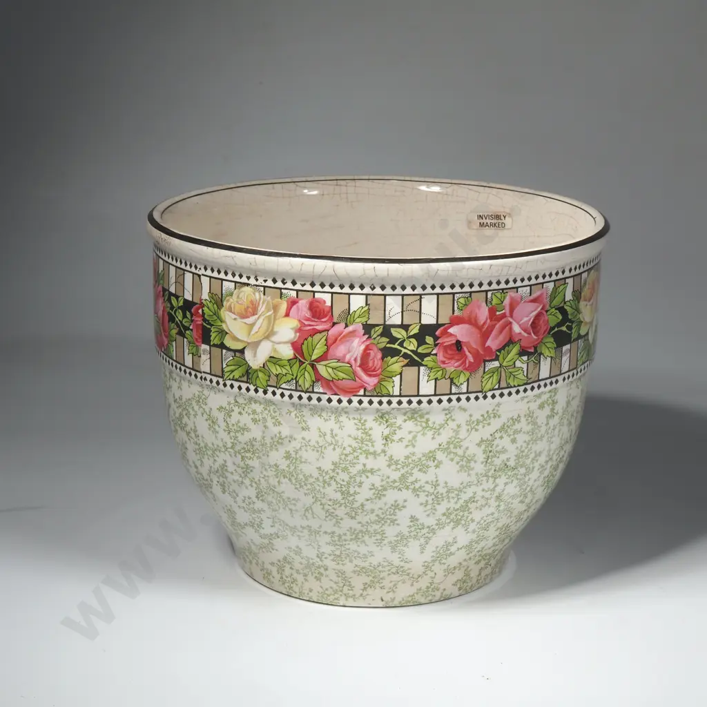Grimwades/Winton Jardinere or Planter w Band of Chinz 'Fibre Roses' Image 1++