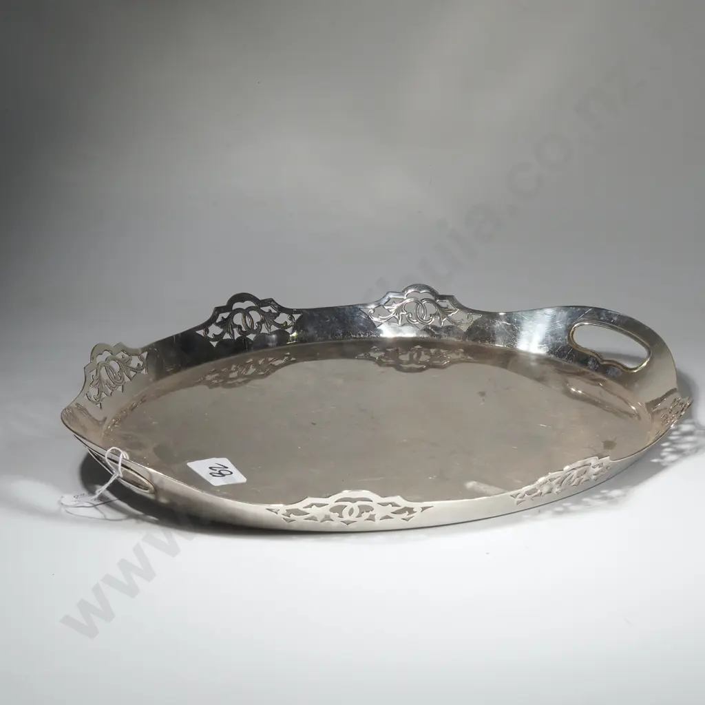 Silver Plated Serving Tray W Floral Motifs Image 1++