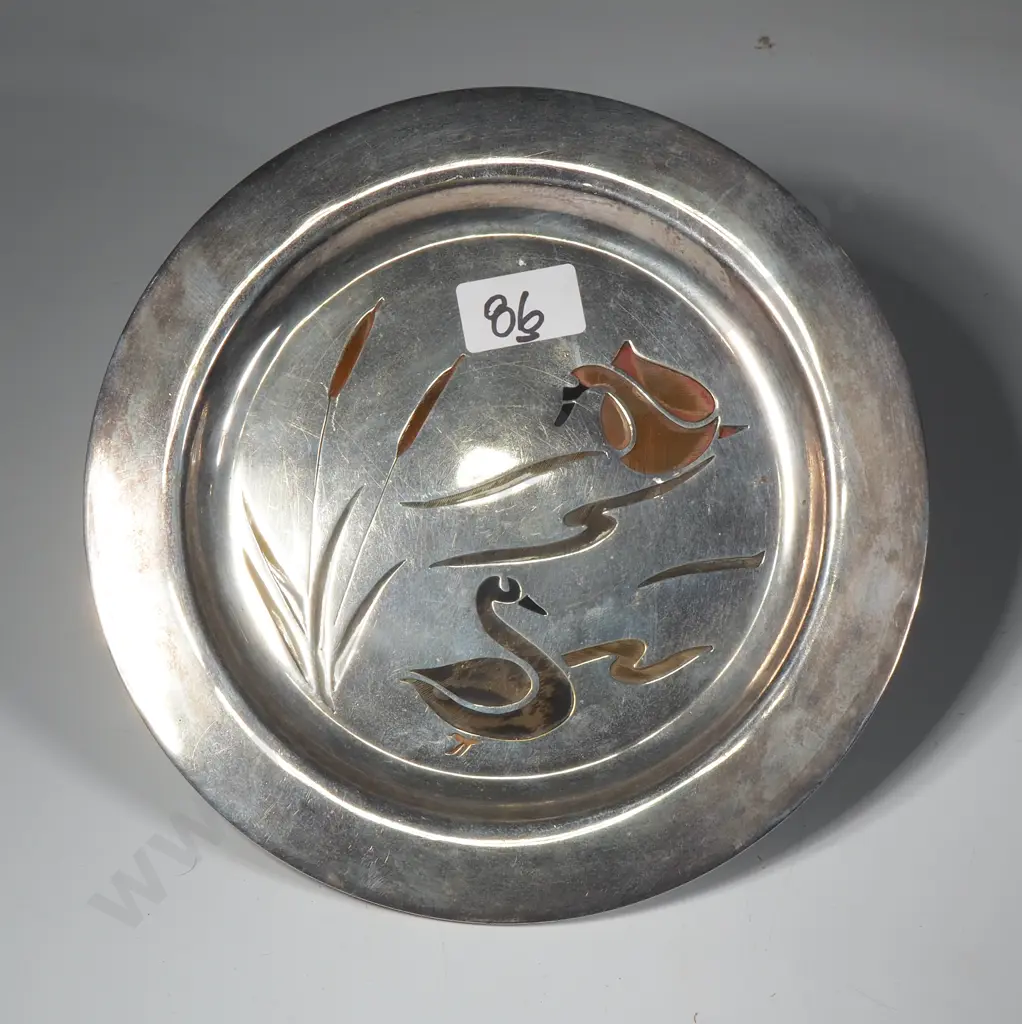 Vintage Swan & Reeds Scene Silver Plate Decorative Plate by Los Castillo Taxco, Double Skin from Mid-Century Image 1++