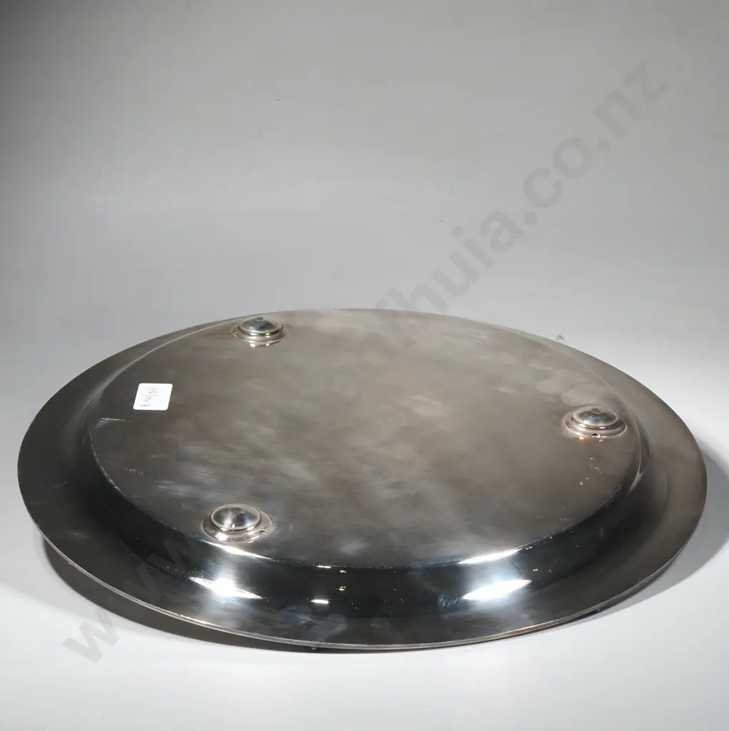 Large Silver round Plate w Ornate Rim Image 1++