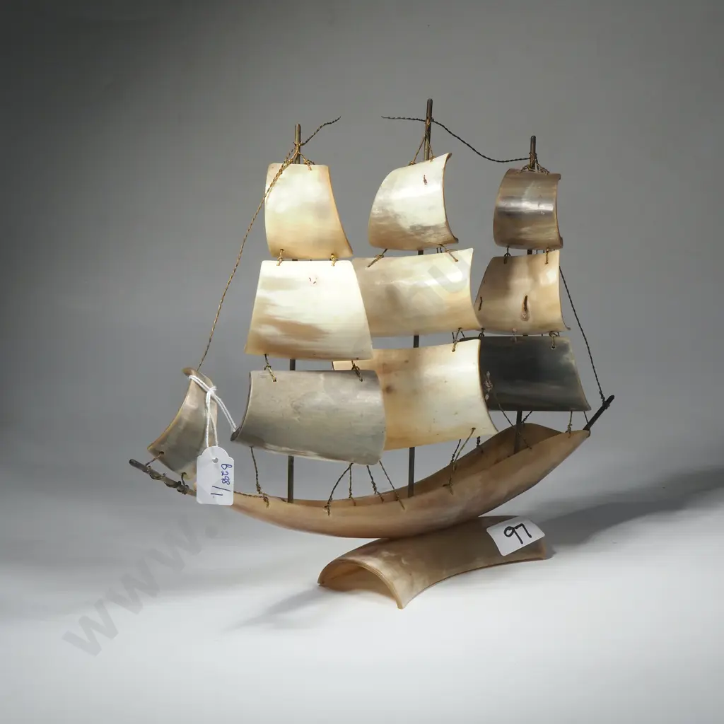 Italian Horn Three Mast Sailing Ship Model Image 1++
