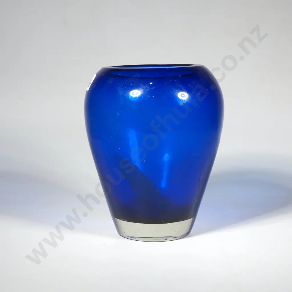Cobalt Blue Glass Vase w Clear w Base Image 1++