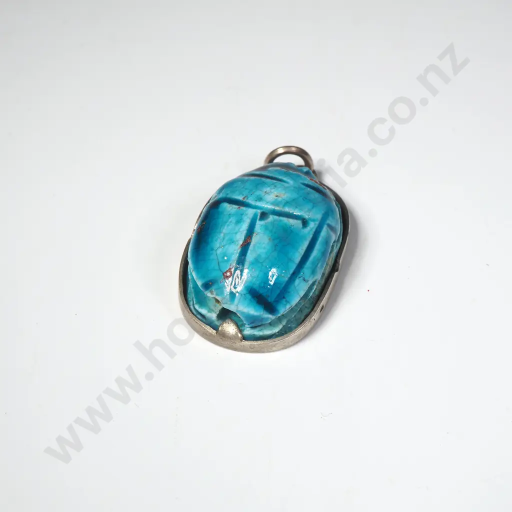 Vintage Egyptian Ceramic Scarab Beetle Pendant Image 1++