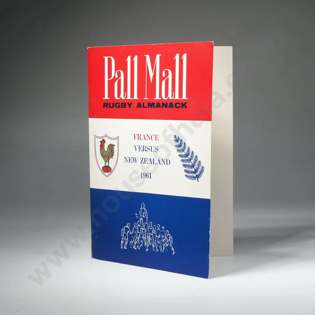 1961 Pall Mall Rugby Almanack Program France Versus New Zealand w French Federation Crest & NZ Fern Emblem Image 1++